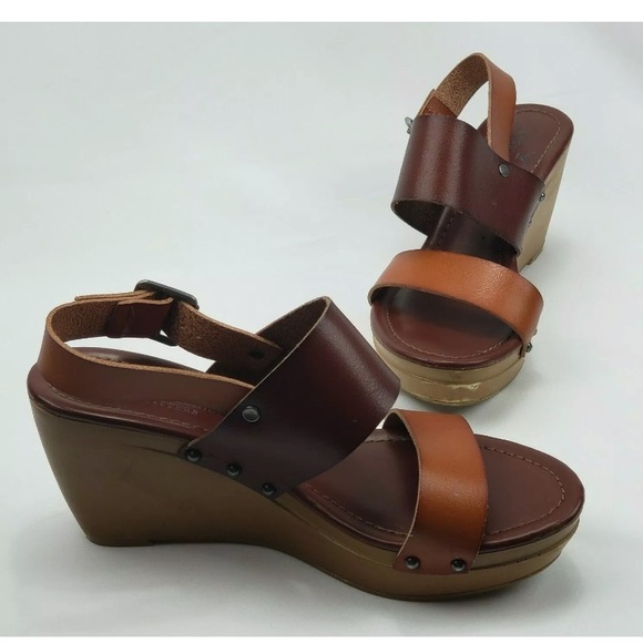 American Eagle  Brown Leather Wedge Sandals Size 6 - Picture 5 of 10